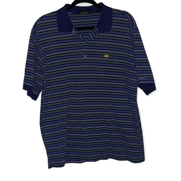 Men's Masters Golf Tournament Blue & Green Striped Polo - Picture 1 of 8